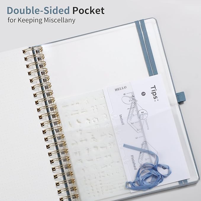 EMSHOI Dotted Journal Spiral Notebook - 300 Pages, A4 Hardcover Leather, 100 GSM Thick Dot Grid Notebook for Women Men Work Writing, Journaling, Drawing, 8.27" x 11.2", Gray Blue