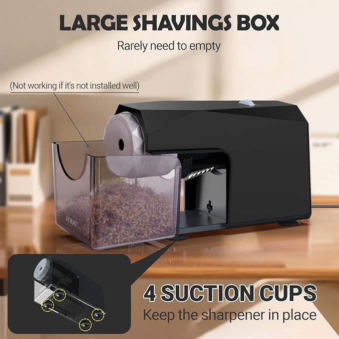 AFMAT Electric Pencil Sharpener, Fast & Hands-Free, 10K+ Uses, 5 Nibs, Fully Automatic Pencil Sharpener for Classroom, Heavy Duty Sharpeners for No.2/Jumbo/Colored Pencils (φ6.5-10.5mm) US Plug(120V)