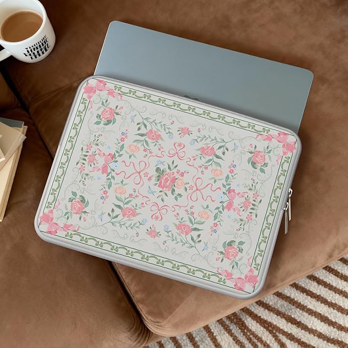 iCasso Laptop Sleeve 13 inch for MacBook Air 13-13.6 inch,Cute Laptop case for MacBook Neo/Pro 13 inch, Slim Protective Travel Carrying Case Sleeve for 14 inch Chromebook, HP, Retro Bow Green