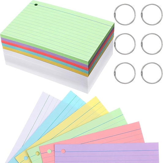 Epakh 300 Pieces Lined Index Cards 180 GSM Thick Flash Cards with Rings Notecards Punched Back to School for Studying Adults Home College Office(4 x 6 Inch,Light Color)