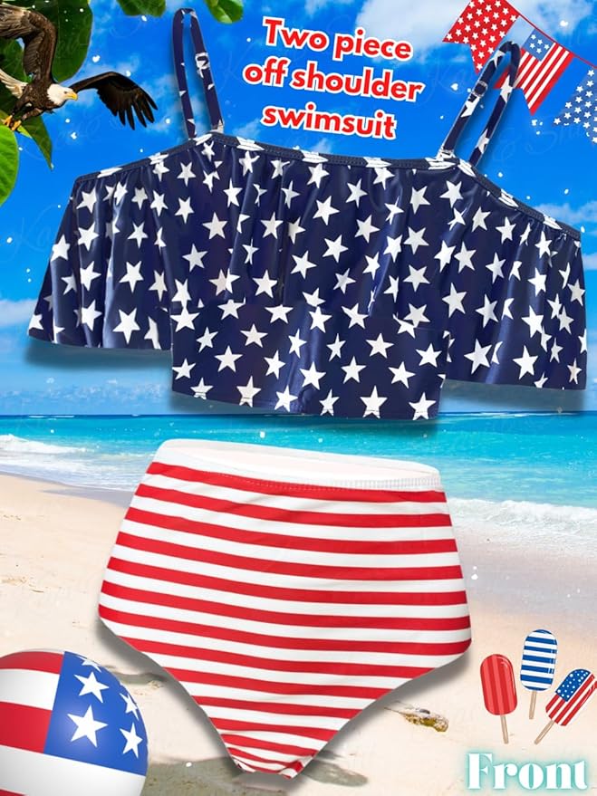 Kaei&Shi High Waisted Flounce Bikini Set,Tummy Control Swimsuits for Women,Off Shoulder