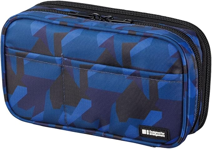 LIHIT LAB Large Capacity Double Zipper Pencil Case For School Office College, Big Capacity 6 Compartments Pencil Bag Holder Adults Teen Boys Girls, Travel Cosmetics Storage, Navy Camo (A7555-132)