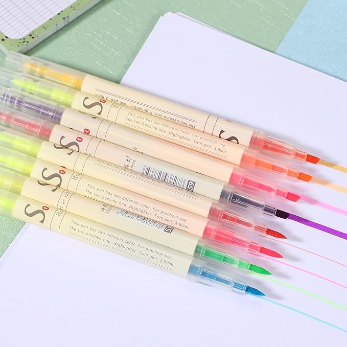 PATIKIL Dual Tip Highlighters, 12 Pack Double Sided Colored Highlighter 2 Colored No Bleeds Broad and Fine Tips Marker Pens for Books Office Supplies Home, Bright Orange/Yellow