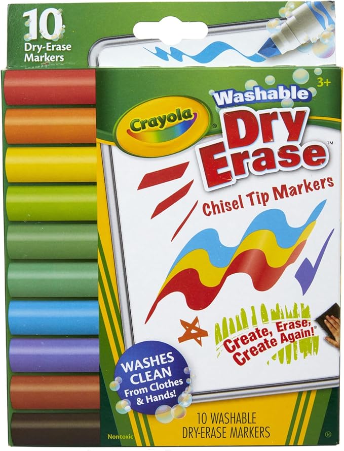 Crayola Washable Dura-Wedge Tip Dry Erase Markers, 10 Count