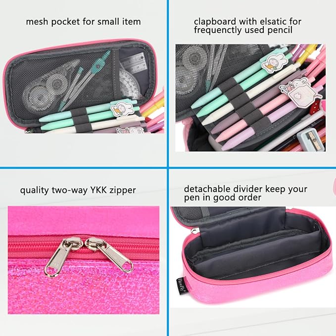 FlowFly Large Capacity Pencil Case for Kids, Boys & Girls – Zippered Multi-Functional Pen Pouch, Soft & Portable Pencil Bag for School, Teens, Students, PU#Pink