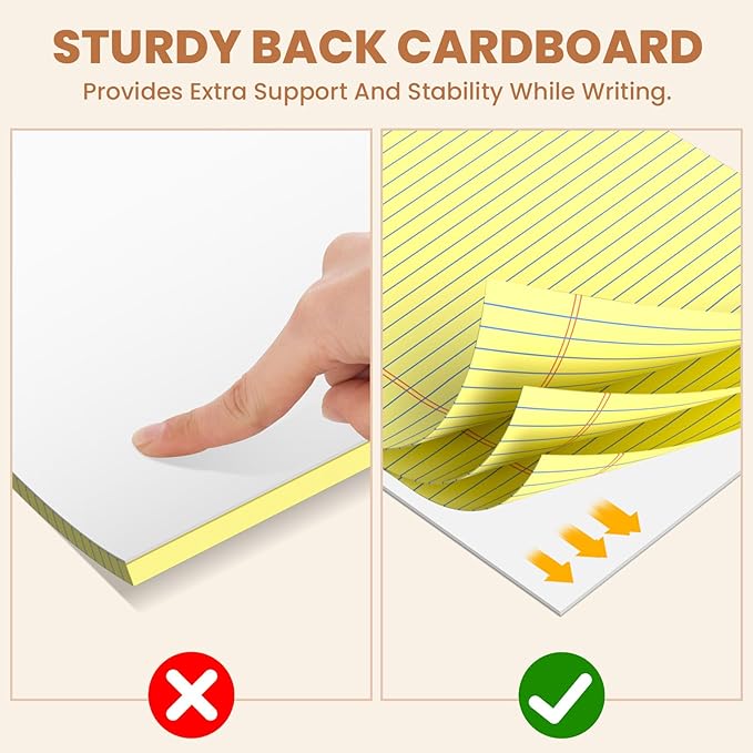 12Packs Legal Pads 8.5 x 11 Inch, 50Sheets/Pack, College Ruled & Perforated Colored Writing Pads, Pads of Paper 8.5 x 11, Lined Note Pads with Sturdy Backing for Office, Business & School Supplies