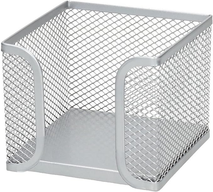 D.RECT - Note Box | Made of Mesh | Solid Metal | For the Modern Workplace | Silver | with Note Pad 700 Sheets - 95 x 95 x 80 mm
