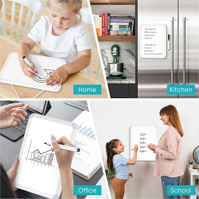 WALGLASS Small Dry Erase Whiteboard, 16" x 12" Magnetic White Board for Wall, Fridge, Locker, Portable Mini White Board for Kids, Students, Hang or Stick Whiteboard for Home, School, Office, Kitchen