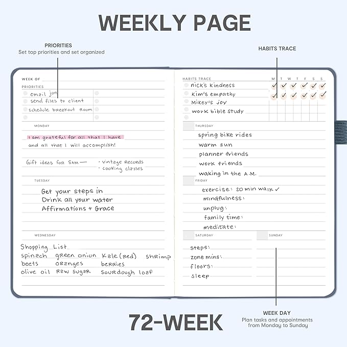And Per Se Undated Planner, Weekly & Monthly Planner with Goal & Habit Tracker, A5 Leather Hardcover Productivity Journal for Academic Year (Dark Blue)