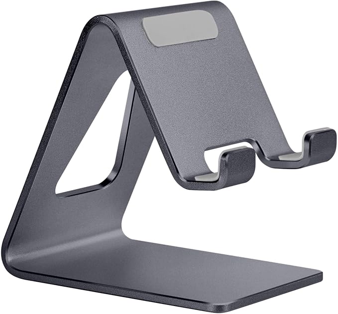 Aoviho Cell Phone Stand Desk Phone Holder - Aluminum Mobile Phone Cradle Dock for iPhone 15 14 13 12 pro 11 X Xs max 8 7 6 6s Plus SE 5 Samsung All Smart Phones, Dark Gray
