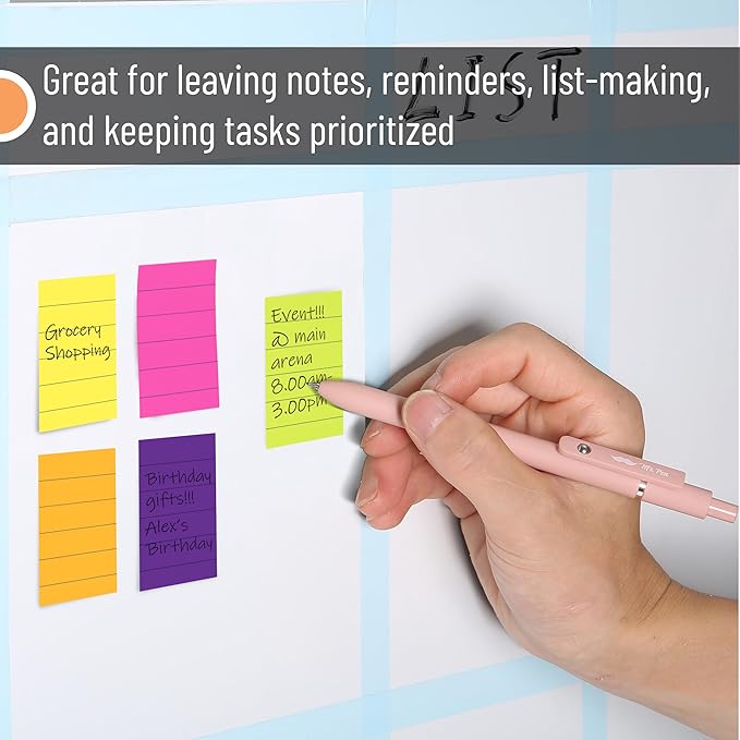 Mr. Pen- Small Lined Sticky Notes, 1.5" x 2", 6 Pads, 60 Sheets/Pad, Vibrant Color, Small Sticky Notes with Lines, Ruled Post Stickies, Memo Pads, Self-Stick Note Pad for Office, School, Home, Study