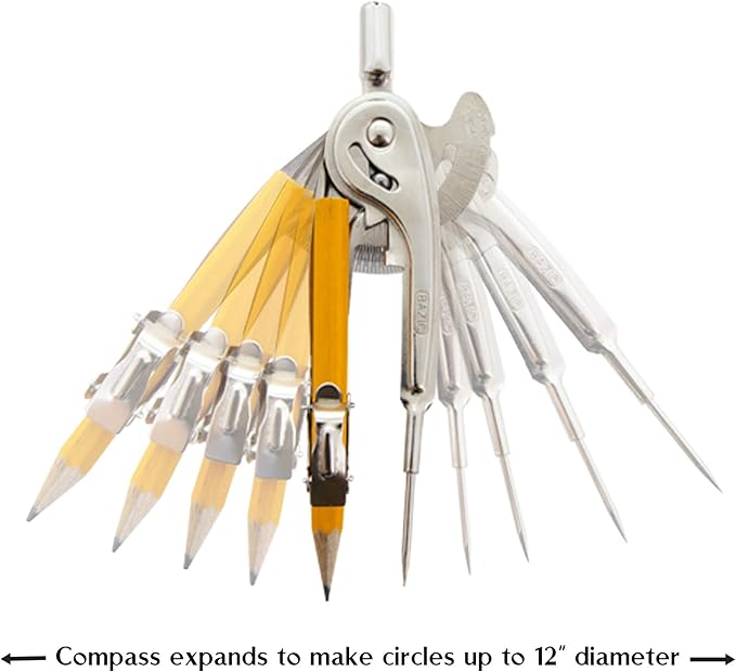 BAZIC Products Geometry Math Compass Set w/Scale-Arm, Nickel Plated Metal Ball & HB Wood Pencil, Inch Centimeter, Mathematical Drafting Drawing Tool, 4-Pack
