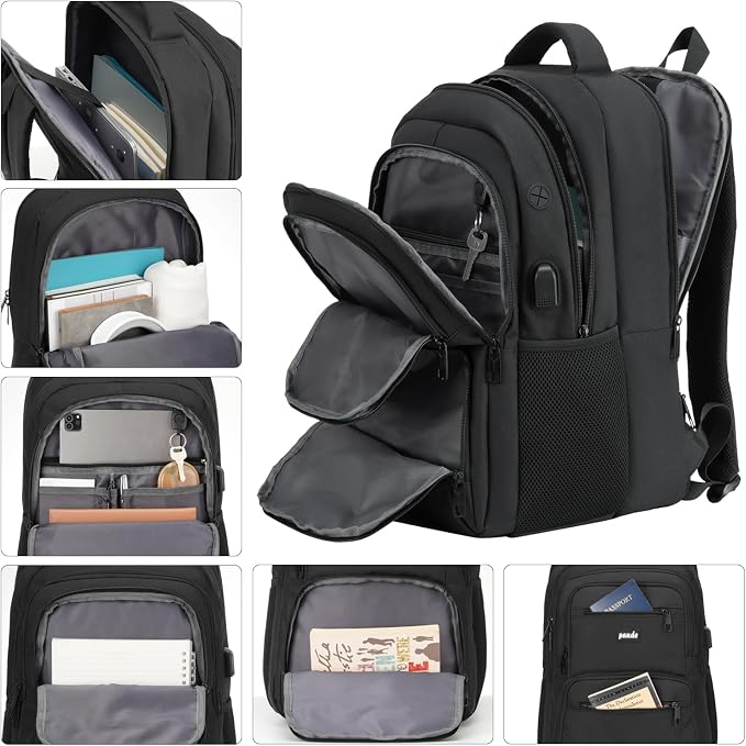 Paude Laptop Backpack,School Backpack Large Bookbag for High School College Students,Black Backpack for Men Office Business,Waterproof