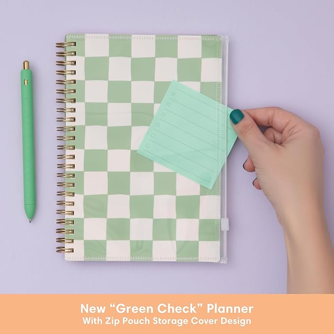 Blue Sky Brook Gossen 15 Month 2026-2027 Weekly and Monthly Academic Year Planner Calendar, April 2026 - June 2027, 5" x 8", Flexible Cover With Zip Pouch, Wirebound, Laminated Tabs, Storage Pocket, Green Check