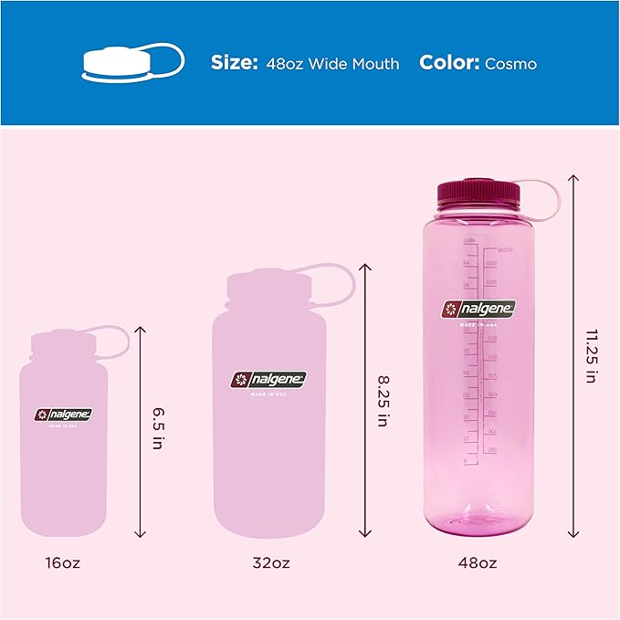Nalgene Sustain Tritan BPA-Free Water Bottle Made with Material Derived from 50% Plastic Waste (using ISCC certified mass balance), 48 OZ, Wide Mouth, Cosmo