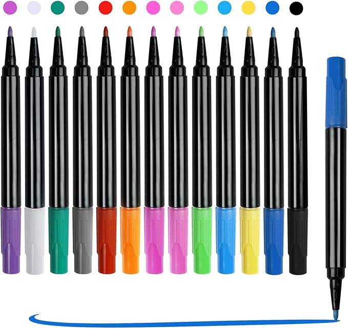 13 Colors Washable Marker Colouring Pens for Led Drawing Board, Felt Tip Paint Marker Pens Compatible with Colour books, Wet or Dry Erase Colouring Markers for Kids
