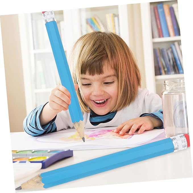 Veemoon 35cm Long Jumbo Blow up Pencil Large Wooden Drawing Writing Pencil Blue Eraser Break Resistant Art Writing Stationery for Props