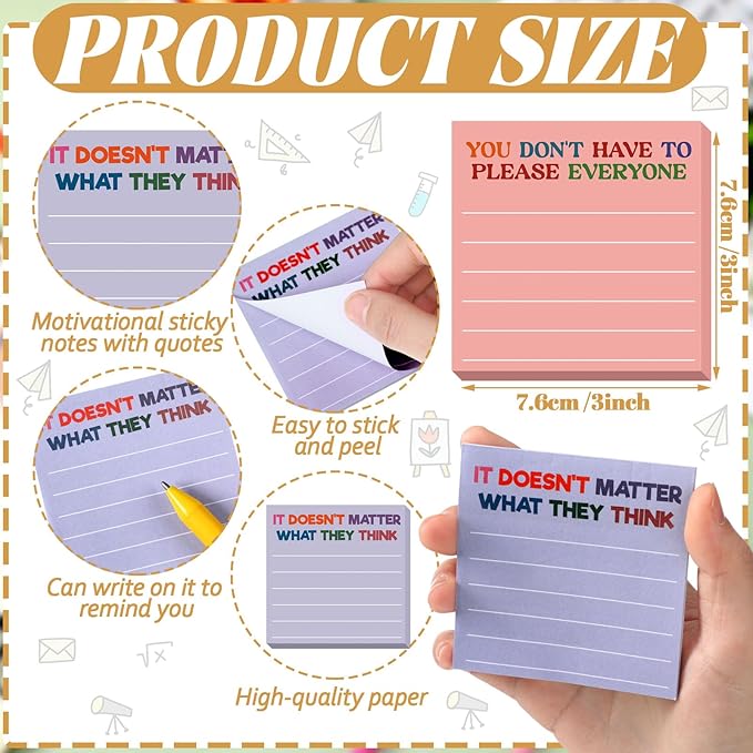 Yinder 24 Pcs Inspirational Sticky Notes Cute Motivational Sticky Notes Pad End of Year Employee Appreciation Gifts Bulk for Teacher Nurse Coworkers Office Supplies 3 x 3'' (Mental Health,Aesthetics)