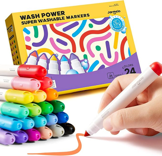 Jar Melo Washable Markers for Kids Toddlers 2-4, Safe Non-Toxic Water Based Markers for Age 1-3 4-8, Coloring Art Supplies for Preschool Gift, 24 Colors