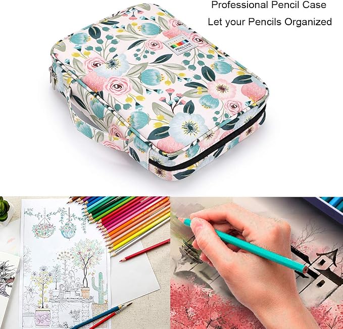 BTSKY Portable Colored Pencil Case - Colored Pencil Organizer Holds 166 Pencils or 112 Gel Pens Large Capacity Zippered Pencil Holder Gel pens