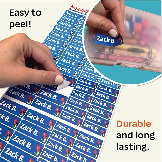 Kids Personalized Name Labels for School, Camp, Daycare (128 Labels) Custom Peel and Stick Waterproof Name Tags Stickers for Water Bottles, Lunch Boxes, Clothing, School Supplies (Adventure Crew)