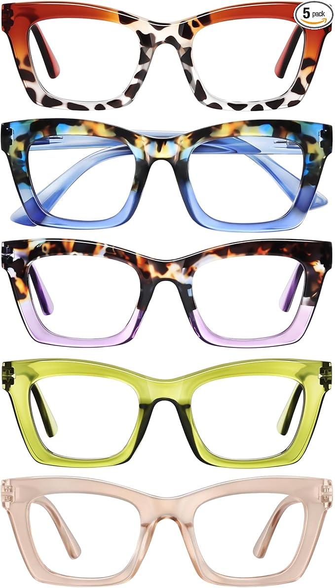 Reading Glasses for Women - 5Pack Square Fashion Readers for Women Blue Light Blocking with Spring Hinge (Mix5, 2.50x)