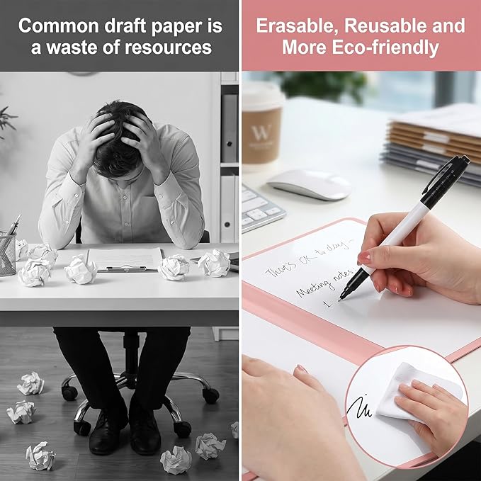 Portable White Board Dry Erase Small, Reusable White Board with 3 Colors Fineliner Pens Foldable Pink Pu Cover Handheld Whiteboard for Meeting Business Office 9.64x6.7 Inch