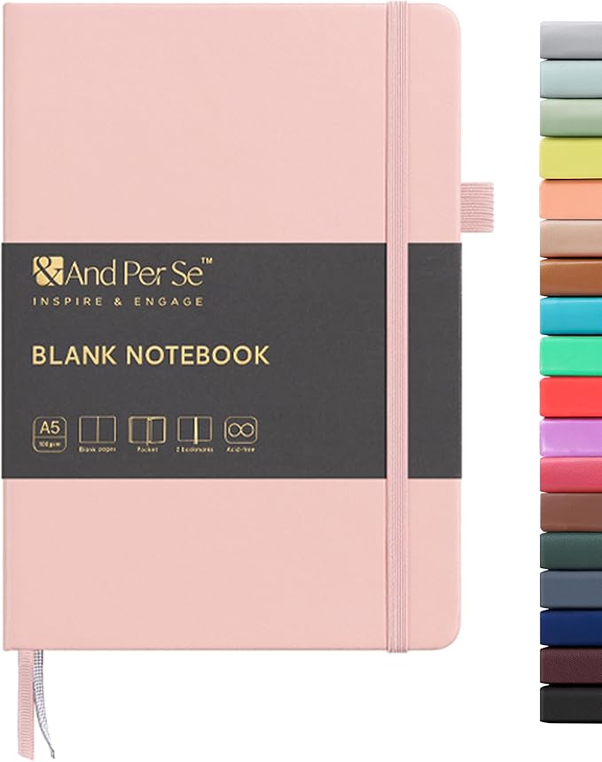 &And Per Se Blank Sketch Notebook, A5 Hardcover, 160 Pages 100gsm Thick Paper, Unlined Journal for Drawing, Doodling, Hand Lettering – Creative Gift for Artists, Designers, Writers (Pink)
