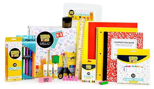 Back to School Supply Box (Pallet - 320 Boxes) - Grades K-5 Back to School Supplies - 32 Piece Kit Includes Markers, Crayons, Pencils, Scissors, Folders, Glue Sticks, Notebook, and Composition Book