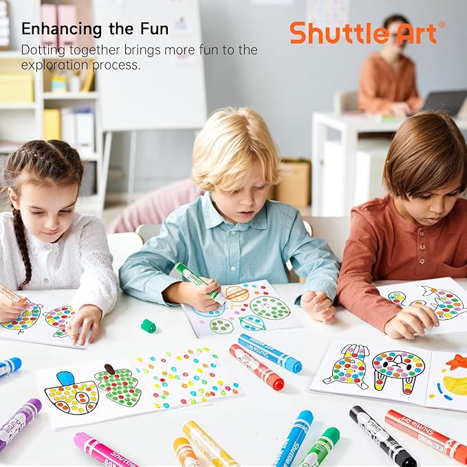 Shuttle Art Dot Markers, 40 Colors Washable for Toddlers with Free Activity Book, Bingo Daubers Supplies for Kids Preschool Children, Non Toxic Water-Based Dot Art Markers