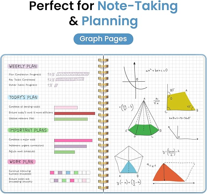 Taja Graph Spiral Journal Notebook for Women & Men, 140 Pages, Graph Paper Hardcover Notebook for Planning & Tracking, Journals for Graphing, A5(5.7" x 7.9") – Blue