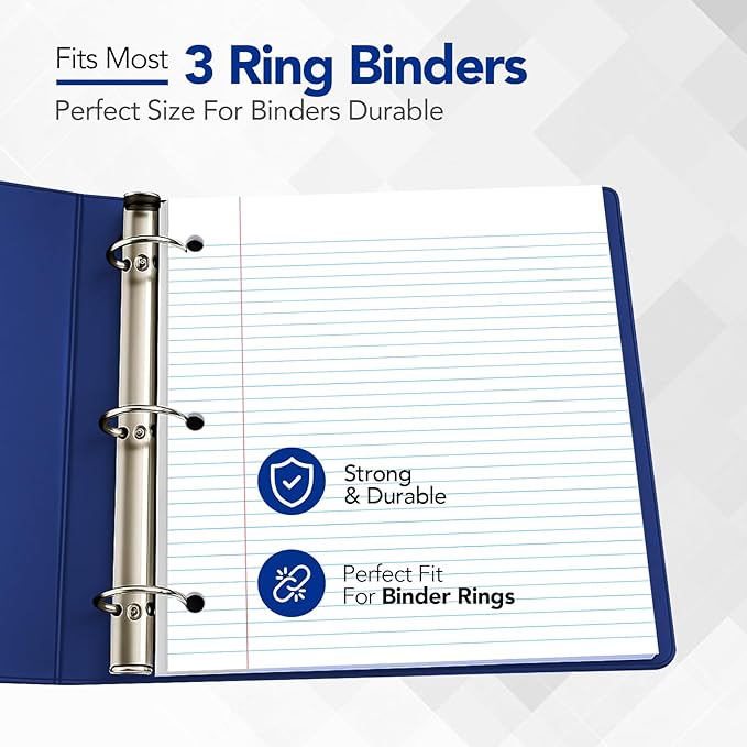 Kaisa loose Leaf Paper Filler Paper 1800 Sheets 8"x10.5",Wide Ruled, 3-Hole Punched for 3-Ring Binders, Carton of 12pack