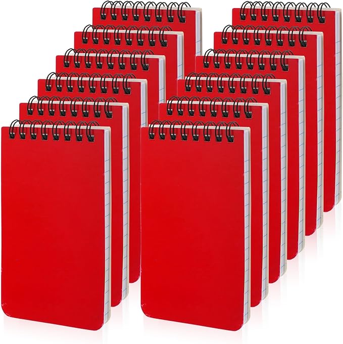 12 Pack mini Spiral Steno Pads,3x5 Inch Small Notepads, Small Pocket Notebooks, College Ruled Lined Note Pads For Kids Adults Outdoor,Home,School,Office,75 Sheets/150 Pages (Red)
