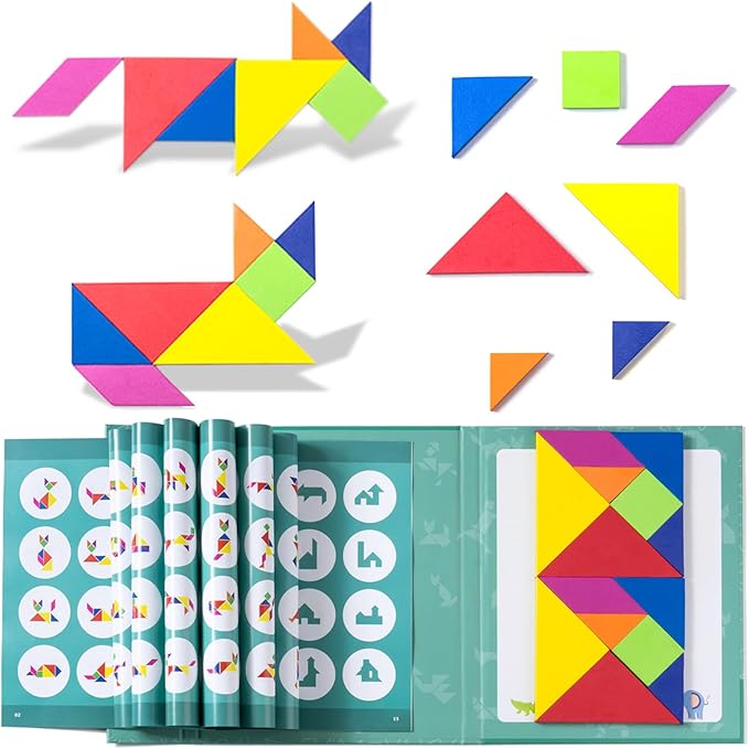 Magnetic Travel Tangram for Kids - 2 Sets Tangrams Puzzles - Creative Magnetic Puzzles and Brain Stimulating Toys, Busy Travel Toys for Car, Cruise & Airplane Rides