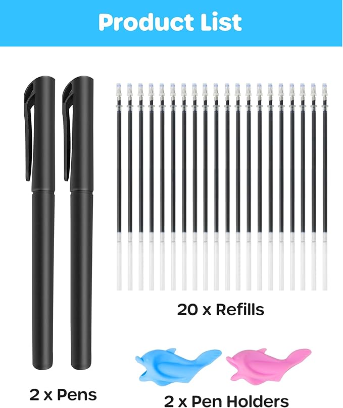 D-FantiX Magic Pens & Refills for Magic Grooved Writing Practice Workbooks, Disappearing Ink Pen for Grooved Handwriting Practice for Kids, Invisible Ink Pen with Pencil Grips for Kids Handwriting