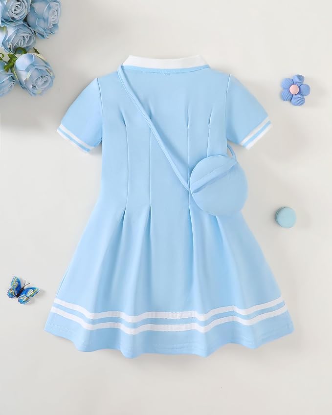 Renotemy Infant Baby Girl Dress Toddler Girls Summer Clothes School Outfits Cotton Short Sleeve Polo Dresses with Bag 12M-5T