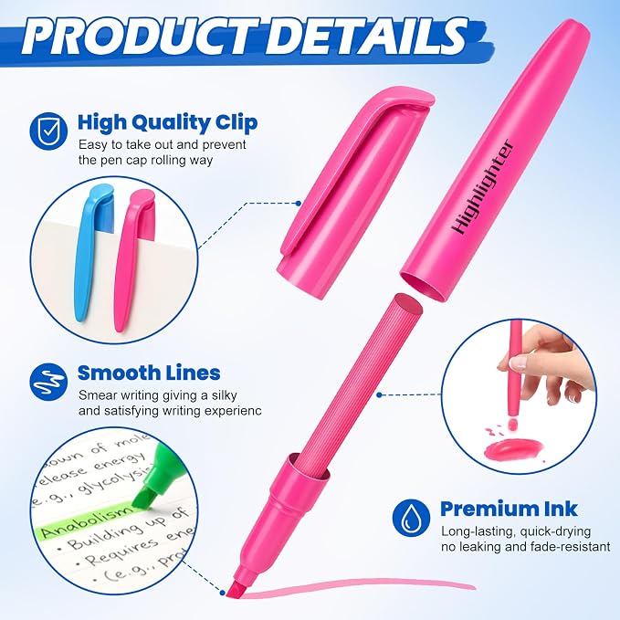 V-Opitos 30 Pack Highlighters in 6 Assorted Colors, No Bleed, Bright With Soft Chisel Tips, Ideal for Office and School Supplies