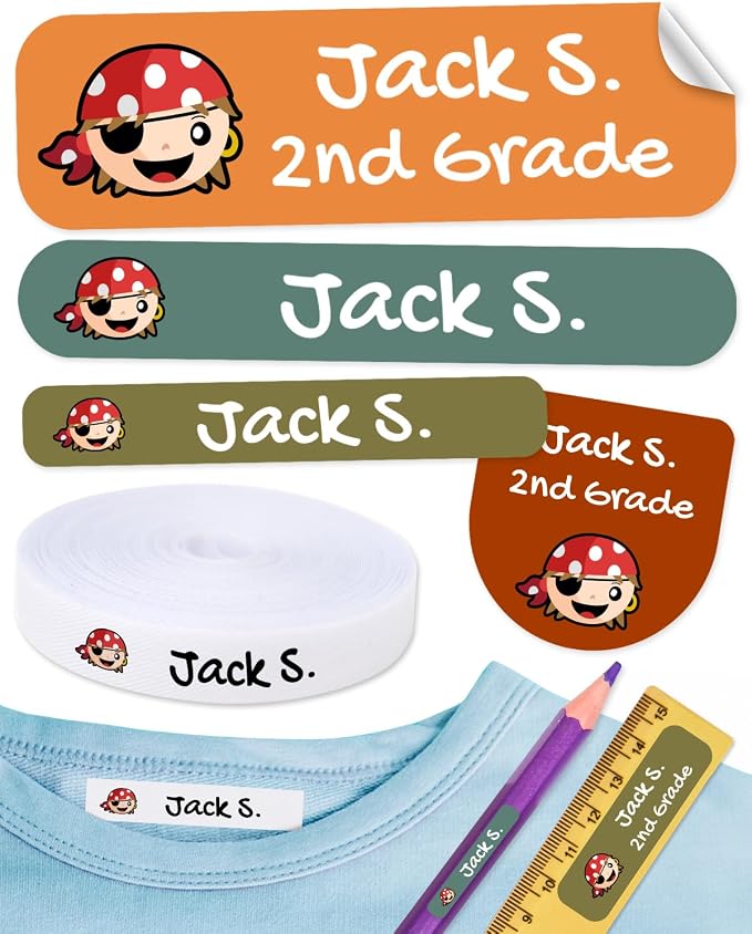 620 Custom Name Labels for Clothing & School Supplies – 400 Iron-On Fabric Labels + 220 Waterproof Stickers for School, Daycare & Nursing Home
