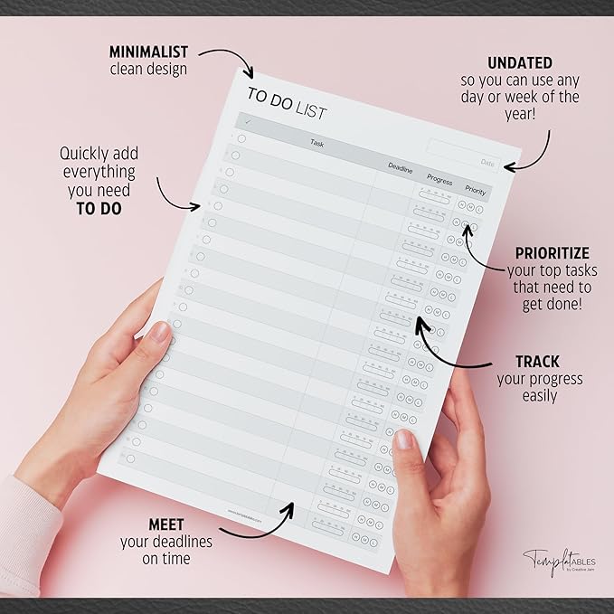 A5 To Do List Notepad – Undated Daily Task Planner Pad with Priority, Progress Tracker & Deadlines – Minimalist Productivity Planner Deskpad – 120gsm Premium Paper – 50 Sheet Checklist Notepad