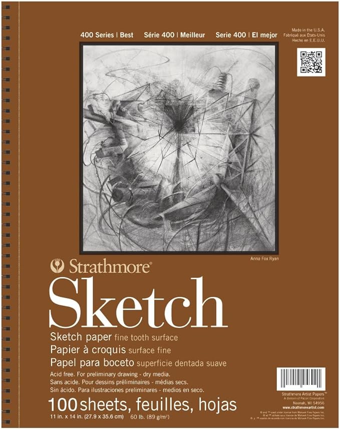 Strathmore 400 Series Wire Bound Sketch Pad, 60 lb. Paper, 11 X 14 inches, White, 100 Sheets (455-4)