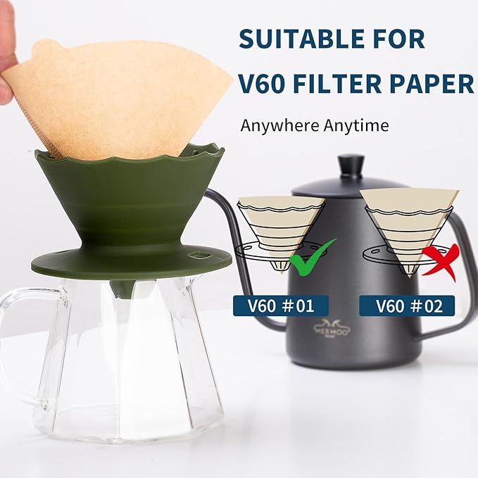 MERMOO YILAN Collapsible Coffee Dripper, Silicone Pour Over Coffee Filter Holder - Portable Reusable Foldable Coffee Maker Cone for 1~2 Cups, Travel, Camping, Gift (Black)