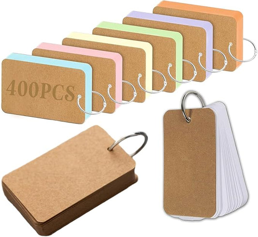 8 PackColored Blank Flash Card,400PCS Index Cards with Binding Rings,8 Color Note Card with Study Cards,250gsm Index Notecards,Note Cards,Colored flashcards(3x5in,50 Sheets per Set)