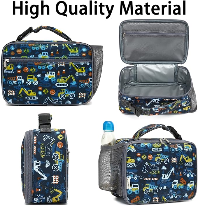 GYEUKHAM Insulated Lunch Box for School, Thermal Reusable Durable Freezable Lunch Bags for Kids Boys Girls Men Women - Small Soft Cooler Portable Lunch Tote Kit for Work Picnic Travel,Excavator