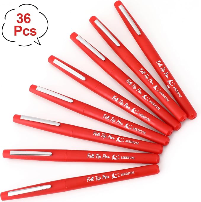 Fuyoooo 36 Pcs Red Felt Tip Pens Bulk, Quick Dry, 0.7 mm Medium Point