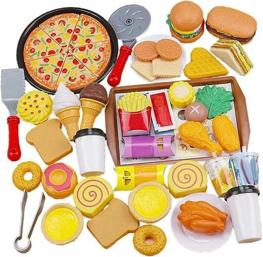 Fast Food Play 56Pcs Western Food Toy Colorful Educational Simulation Kitchen Play Food Toy for Kids Toddlers Boys Girls