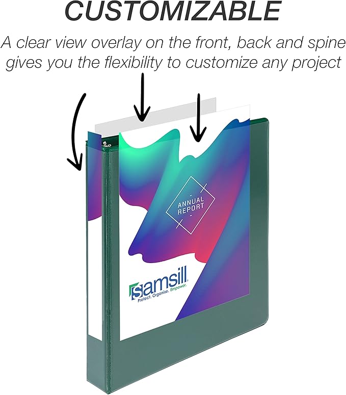 Samsill Durable 1 inch 3 Ring Binder, D Ring Binder, Customizable Clear View Cover, Basic Assortment, 12 Pack