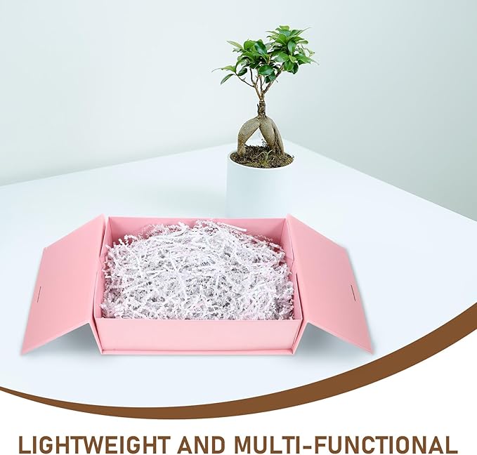 FAVOMOTO Crinkle Paper Shred Basket Filler 100g Bag, White Raffia Twisted Tissue Paper Packaging Box Filler for Wrapping and Shipping Decoration