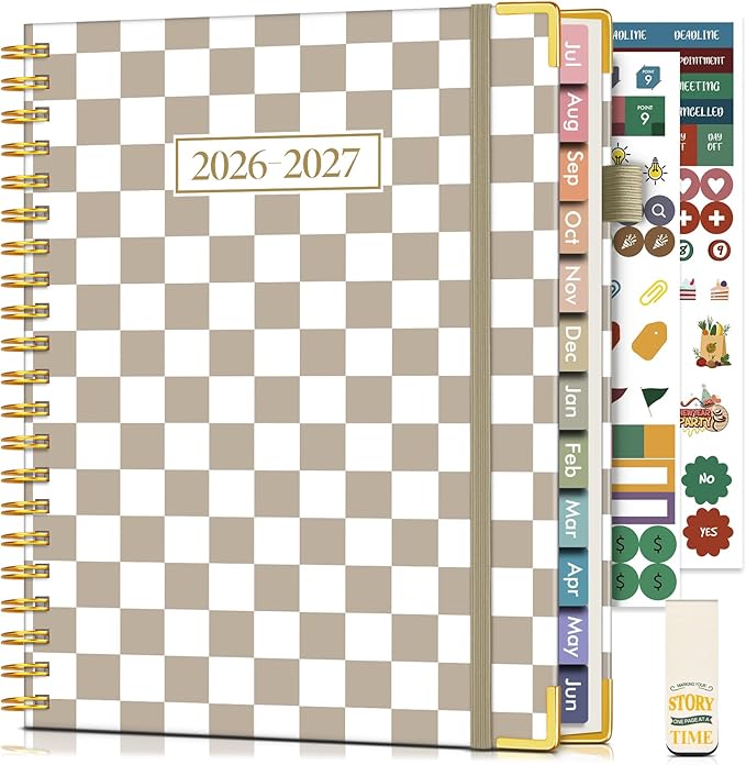 Academic Planner 2026-2027, Hardcover Weekly and Monthly Calendar Planner from July 2026 - June 2027, 8.5" x 11" A4 Large Daily Agenda with Tabs, College School Organizer for Student Teacher, Gingham