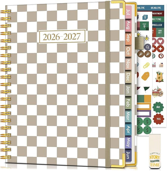 Academic Planner 2026-2027, Hardcover Weekly and Monthly Calendar Planner from July 2026 - June 2027, 8.5" x 11" A4 Large Daily Agenda with Tabs, College School Organizer for Student Teacher, Gingham