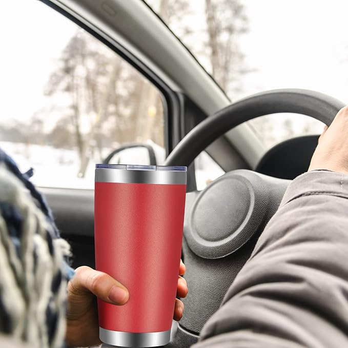 VEGOND 20oz Tumbler with Lid and Straw Stainless Steel Tumbler Cup Bulk Vacuum Insulated Double Wall Travel Coffee Mug Powder Coated Coffee Cup, Red, 6 Pack